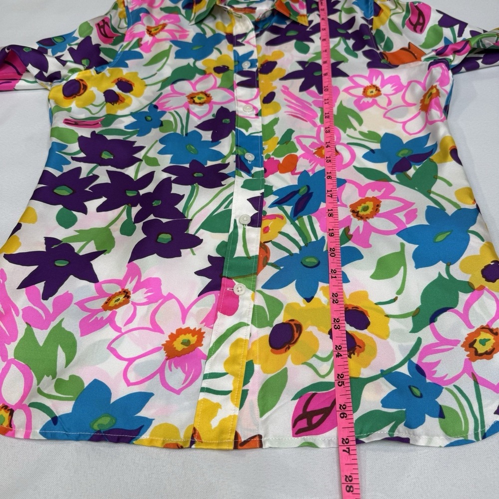 J.Crew Collection 6 Women Spring Silk Floral Button Down Shirt Bold Vibrant Fun - Picture 9 of 10